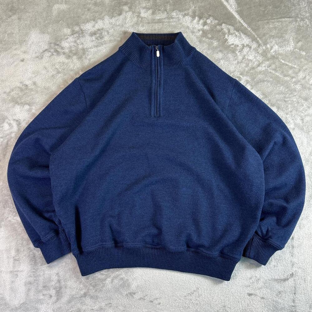 Vintage St Croix Quarter Zip Sweater Navy Made In USA Wool Blend Pullover Mens L